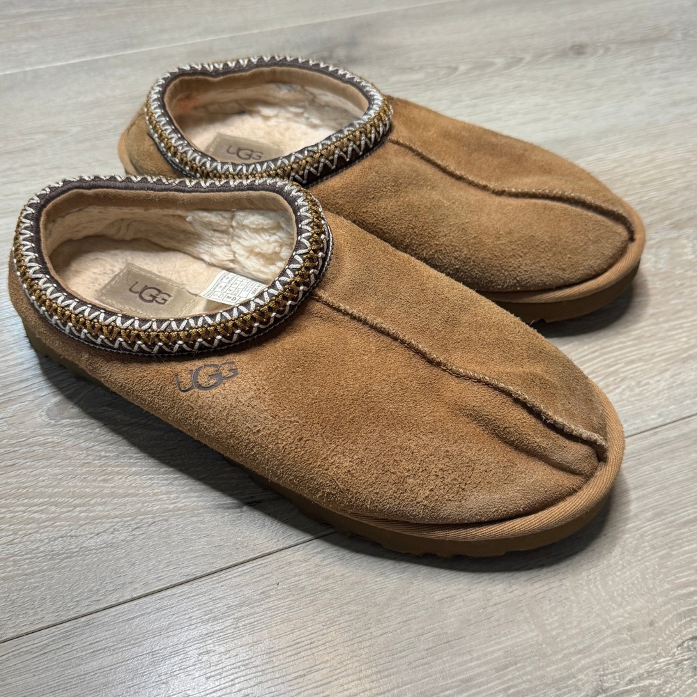 UGG Tasman Chestnut Suede Sheepskin Lined Slippers 5950 Womens Size 10 Mens Sz 8
